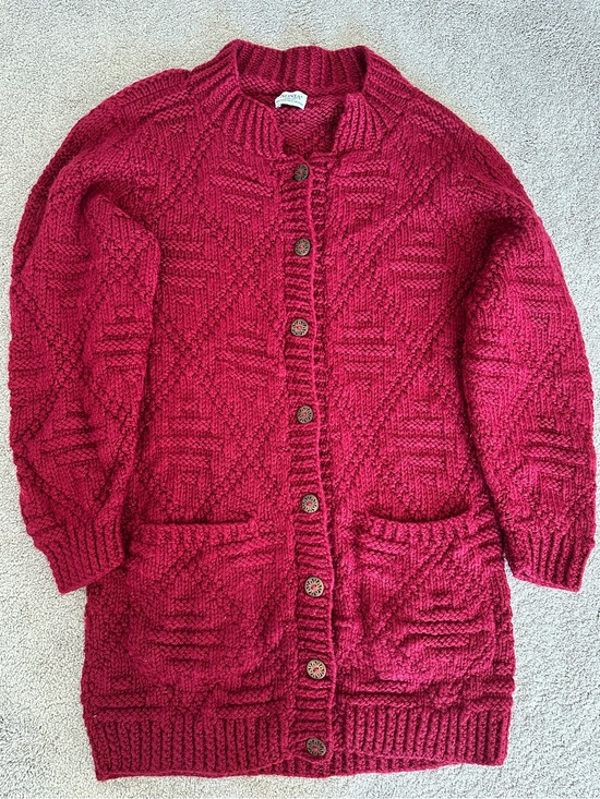 Nonia Sweaters - NONIA Vintage Hand Knit Wool Cardigan Sweater Raspberry Size Large**